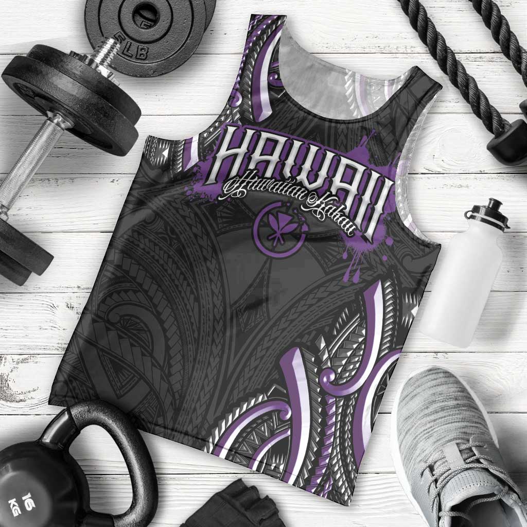 Traditional Art Hawaiian Kakau Tattoos Men Tank Top Purple Color - Polynesian Pride