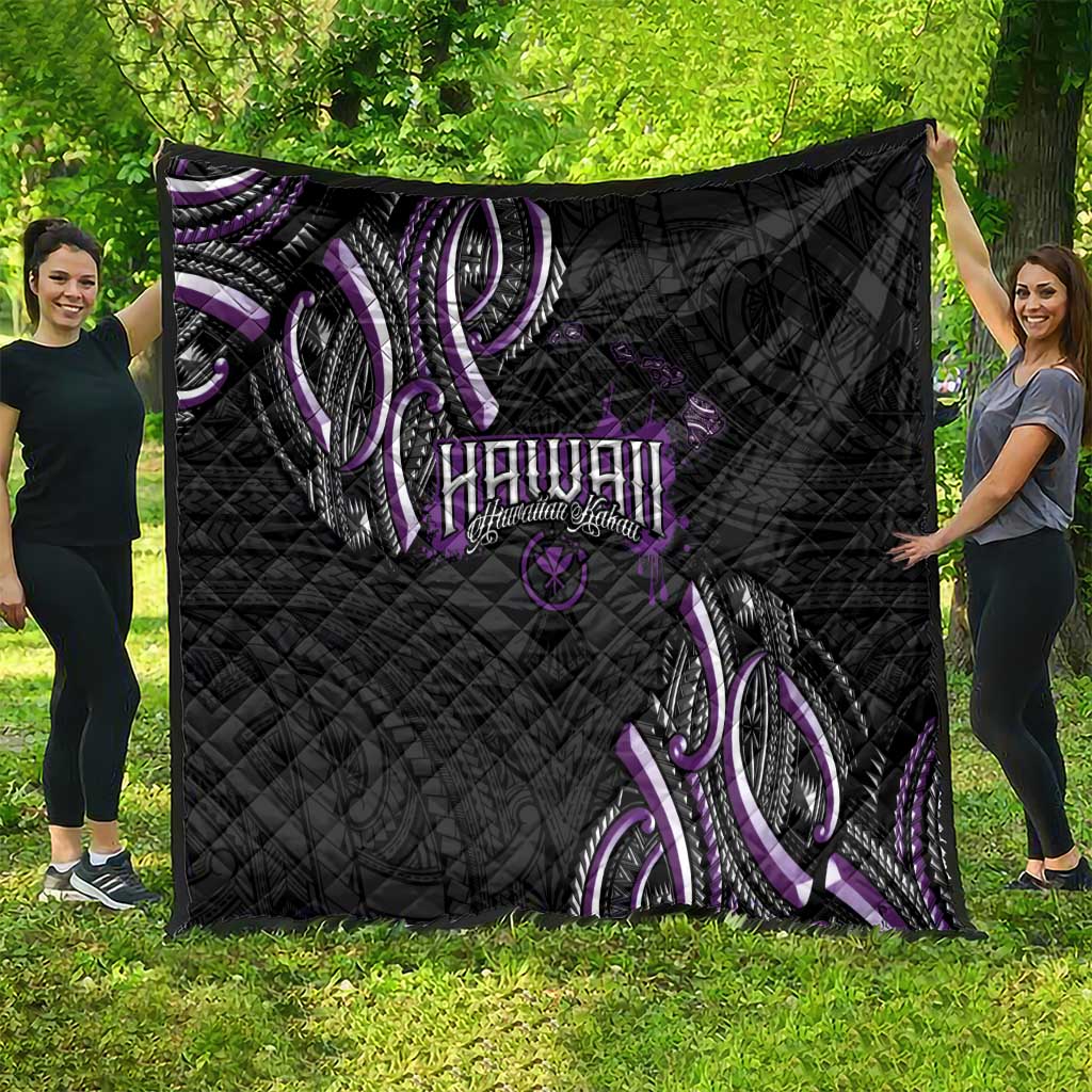 Traditional Art Hawaiian Kakau Tattoos Quilt Purple Color - Polynesian Pride