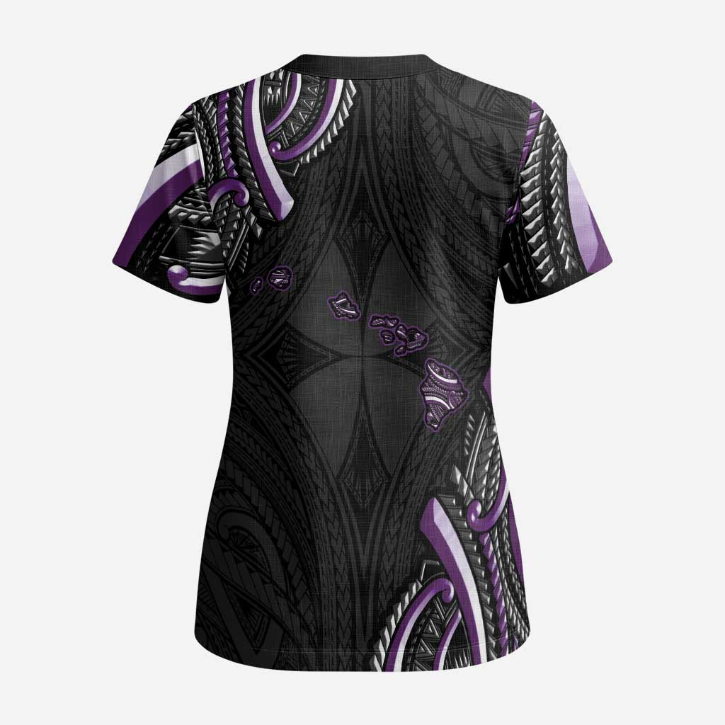 Traditional Art Hawaiian Kakau Tattoos Scrub Top Purple Color - Polynesian Pride