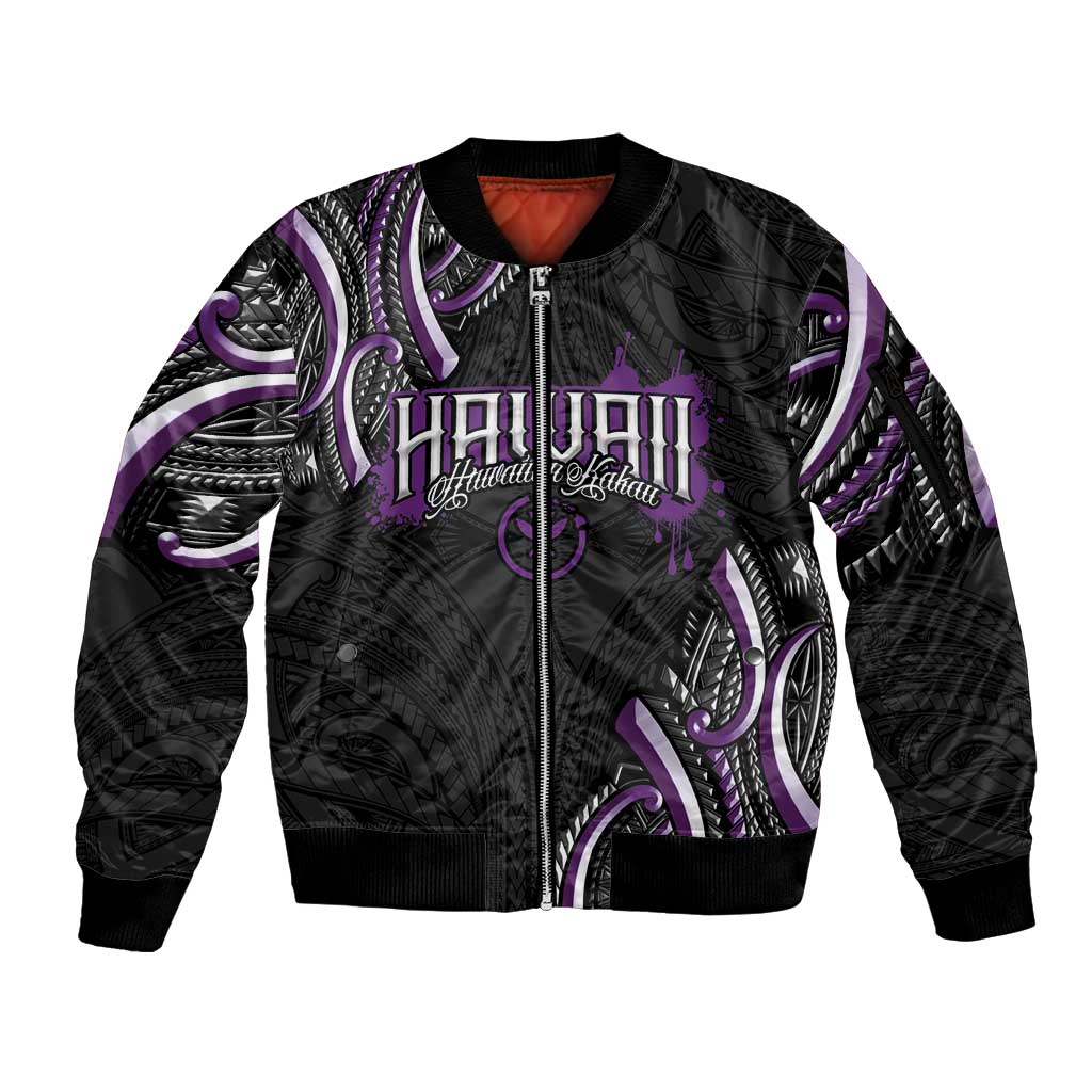 Traditional Art Hawaiian Kakau Tattoos Sleeve Zip Bomber Jacket Purple Color - Polynesian Pride
