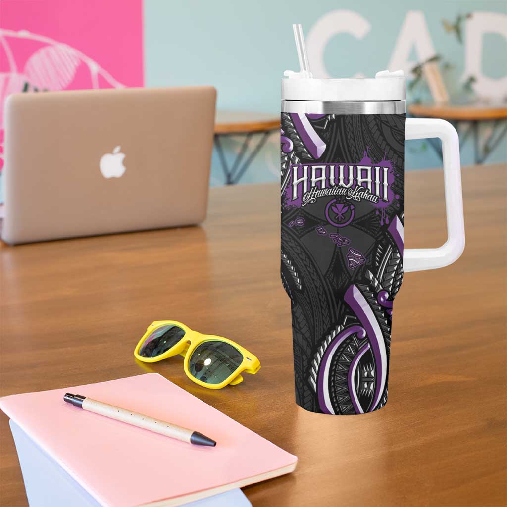 Traditional Art Hawaiian Kakau Tattoos Tumbler With Handle Purple Color - Polynesian Pride