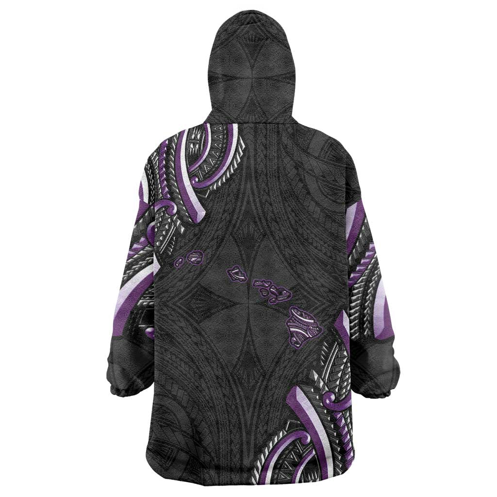 Traditional Art Hawaiian Kakau Tattoos Wearable Blanket Hoodie Purple Color - Polynesian Pride