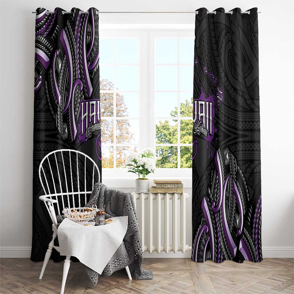Traditional Art Hawaiian Kakau Tattoos Window Curtain Purple Color - Polynesian Pride