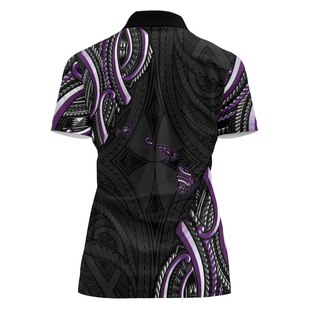 Traditional Art Hawaiian Kakau Tattoos Women Polo Shirt Purple Color - Polynesian Pride