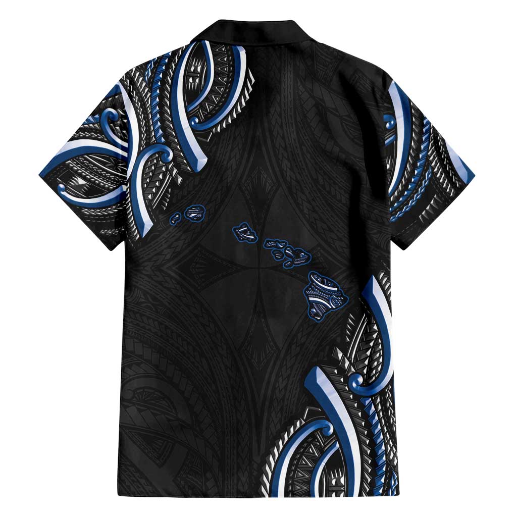Traditional Art Hawaiian Kakau Tattoos Family Matching Long Sleeve Bodycon Dress and Hawaiian Shirt Blue Color - Polynesian Pride