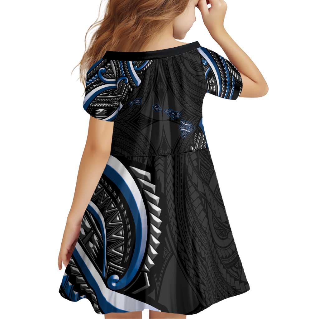 Traditional Art Hawaiian Kakau Tattoos Family Matching Off Shoulder Short Dress and Hawaiian Shirt Blue Color - Polynesian Pride