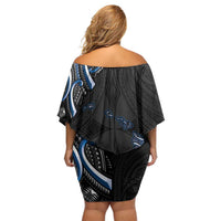 Traditional Art Hawaiian Kakau Tattoos Family Matching Off Shoulder Short Dress and Hawaiian Shirt Blue Color - Polynesian Pride