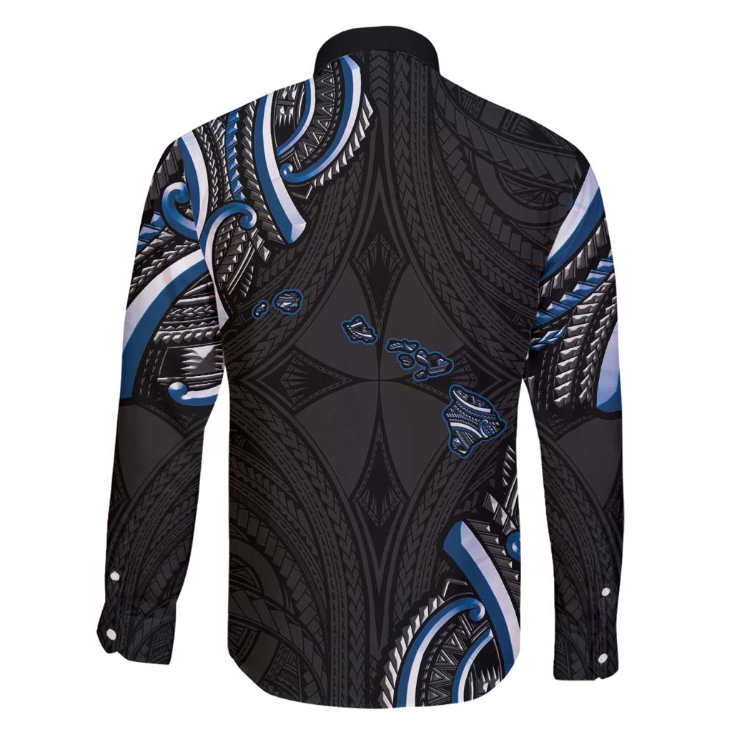 Traditional Art Hawaiian Kakau Tattoos Family Matching Summer Maxi Dress and Hawaiian Shirt Blue Color - Polynesian Pride