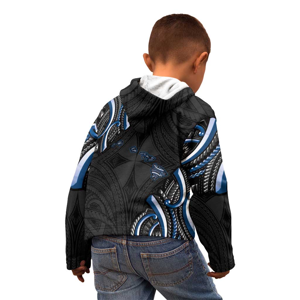 Traditional Art Hawaiian Kakau Tattoos Kid Hoodie Blue Color - Polynesian Pride