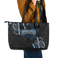 Traditional Art Hawaiian Kakau Tattoos Leather Tote Bag Blue Color - Polynesian Pride