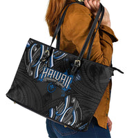 Traditional Art Hawaiian Kakau Tattoos Leather Tote Bag Blue Color - Polynesian Pride