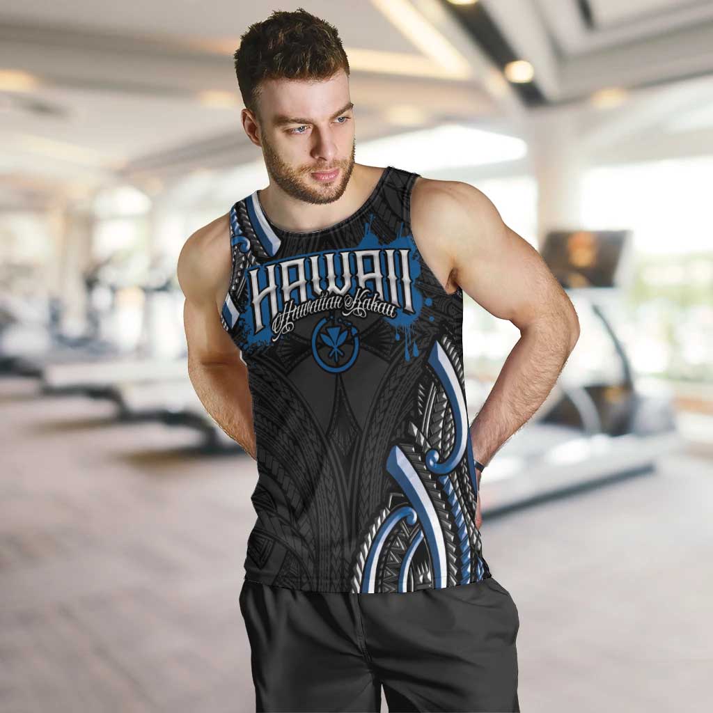 Traditional Art Hawaiian Kakau Tattoos Men Tank Top Blue Color - Polynesian Pride