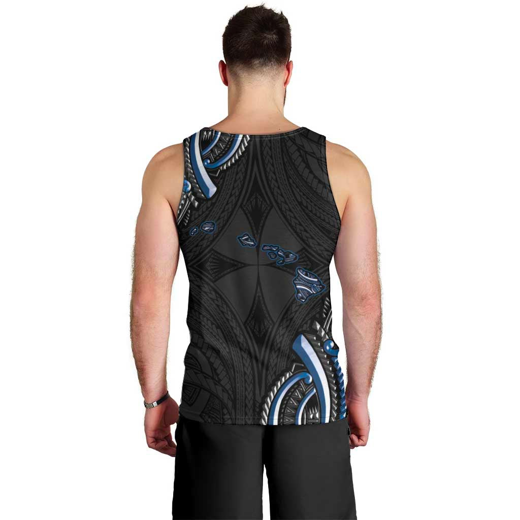 Traditional Art Hawaiian Kakau Tattoos Men Tank Top Blue Color - Polynesian Pride