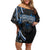 Traditional Art Hawaiian Kakau Tattoos Off Shoulder Short Dress Blue Color - Polynesian Pride