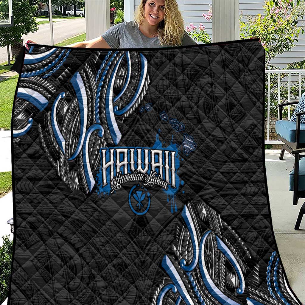 Traditional Art Hawaiian Kakau Tattoos Quilt Blue Color - Polynesian Pride