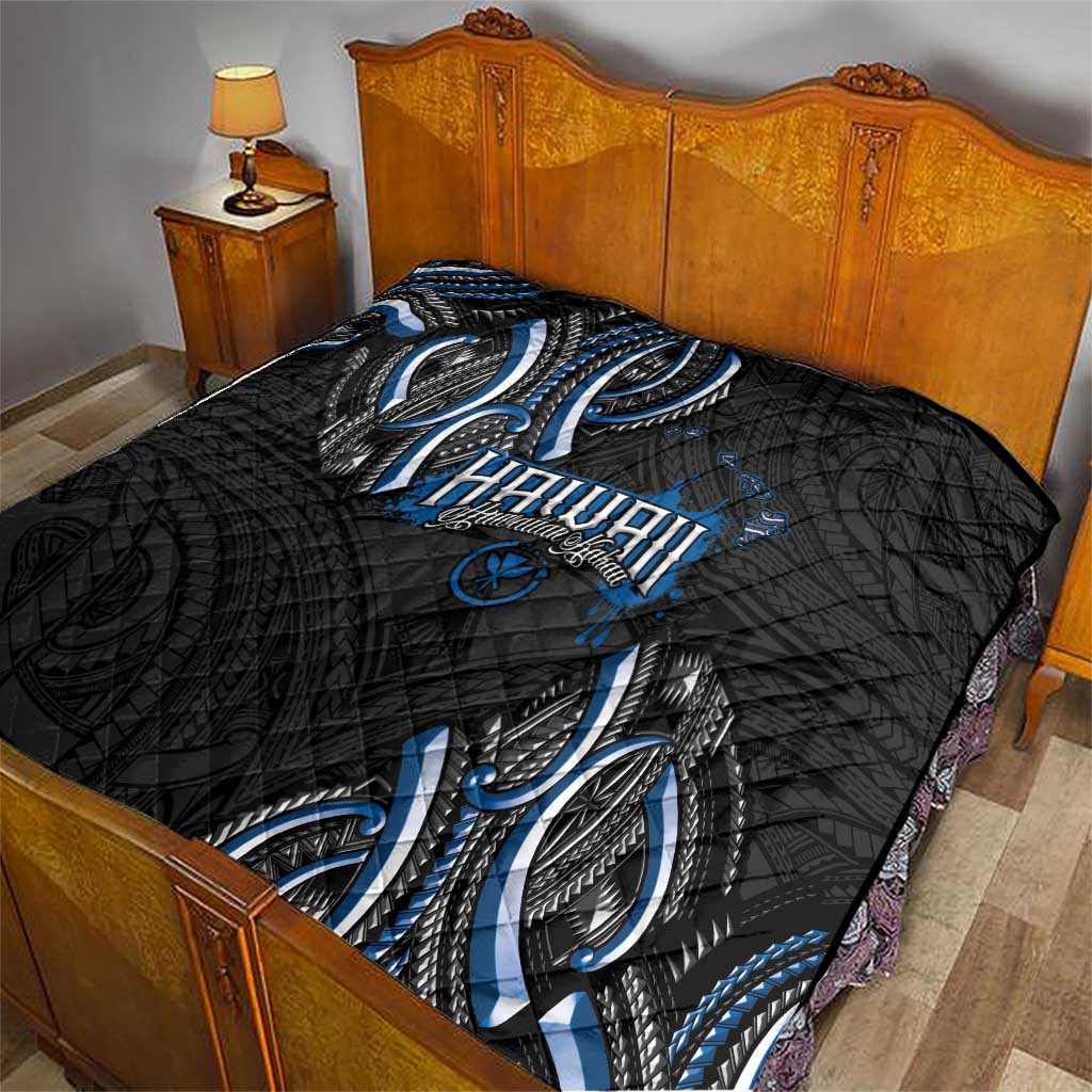 Traditional Art Hawaiian Kakau Tattoos Quilt Blue Color - Polynesian Pride
