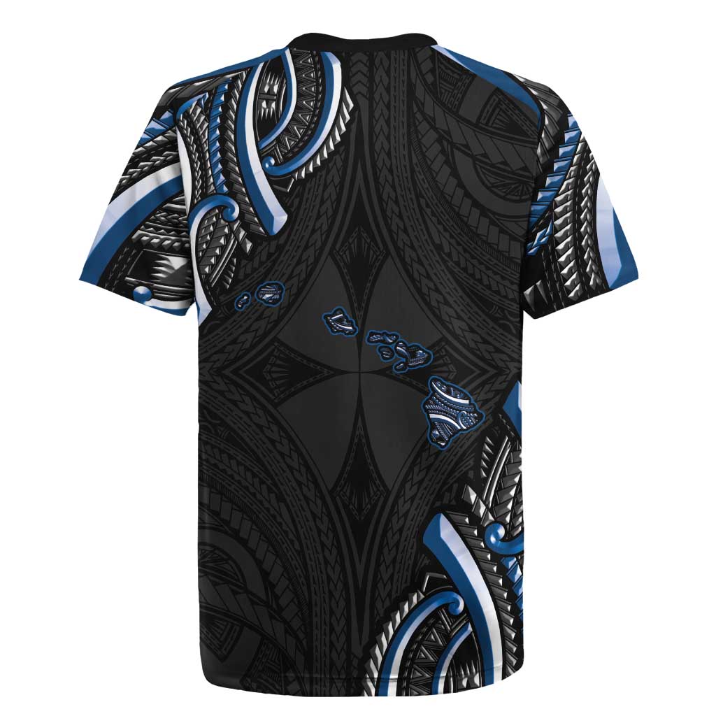 Traditional Art Hawaiian Kakau Tattoos Rugby Jersey Blue Color - Polynesian Pride