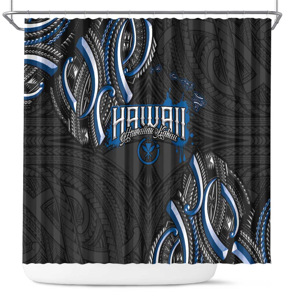 Traditional Art Hawaiian Kakau Tattoos Shower Curtain Blue Color - Polynesian Pride