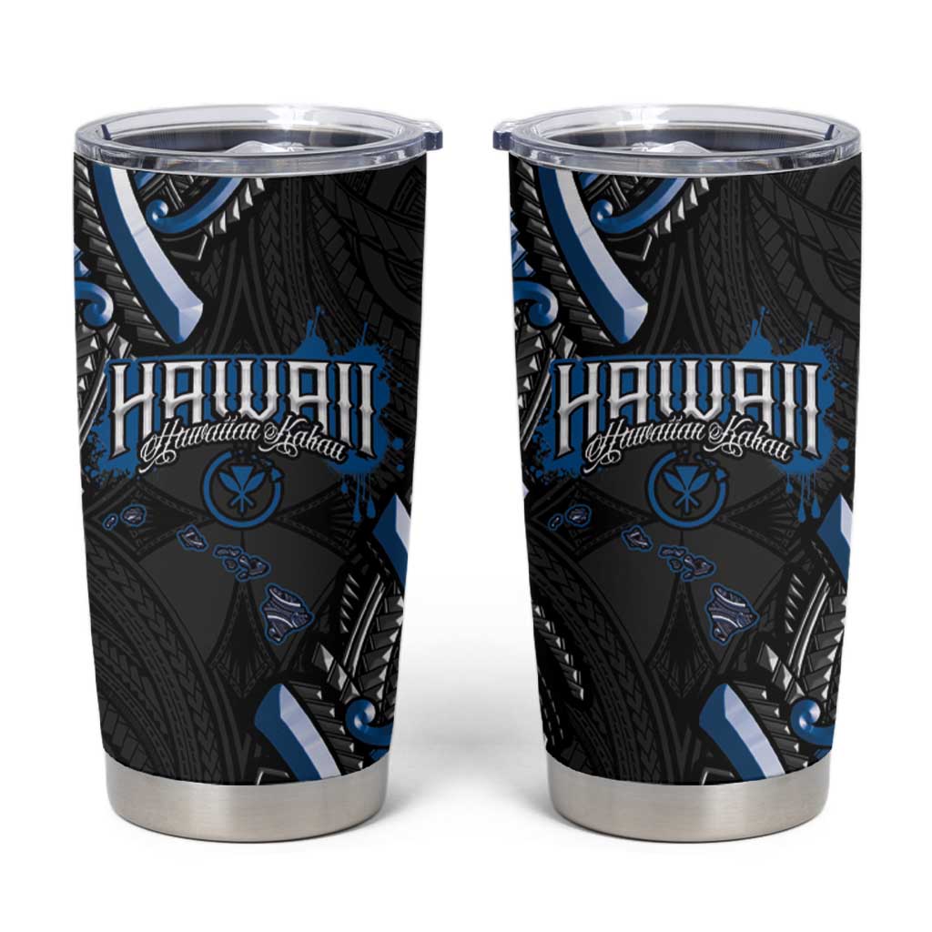 Traditional Art Hawaiian Kakau Tattoos Tumbler Cup Blue Color - Polynesian Pride