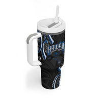 Traditional Art Hawaiian Kakau Tattoos Tumbler With Handle Blue Color - Polynesian Pride