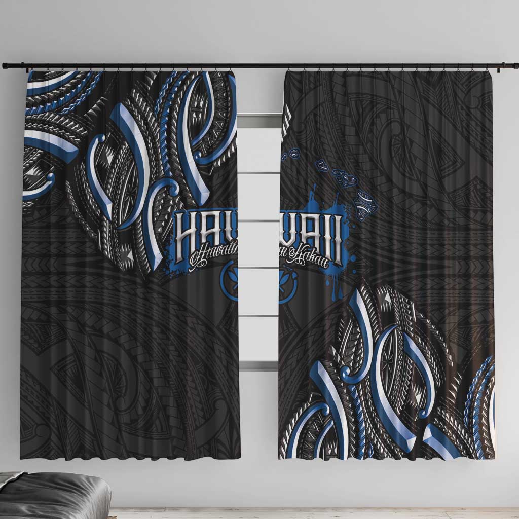 Traditional Art Hawaiian Kakau Tattoos Window Curtain Blue Color - Polynesian Pride