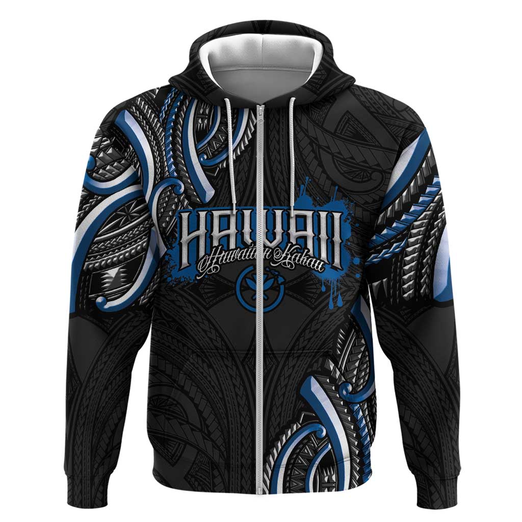 Traditional Art Hawaiian Kakau Tattoos Zip Hoodie Blue Color - Polynesian Pride