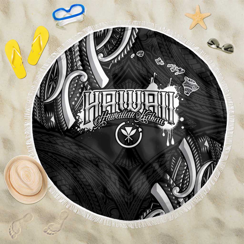 Traditional Art Hawaiian Kakau Tattoos Beach Blanket White - Polynesian Pride