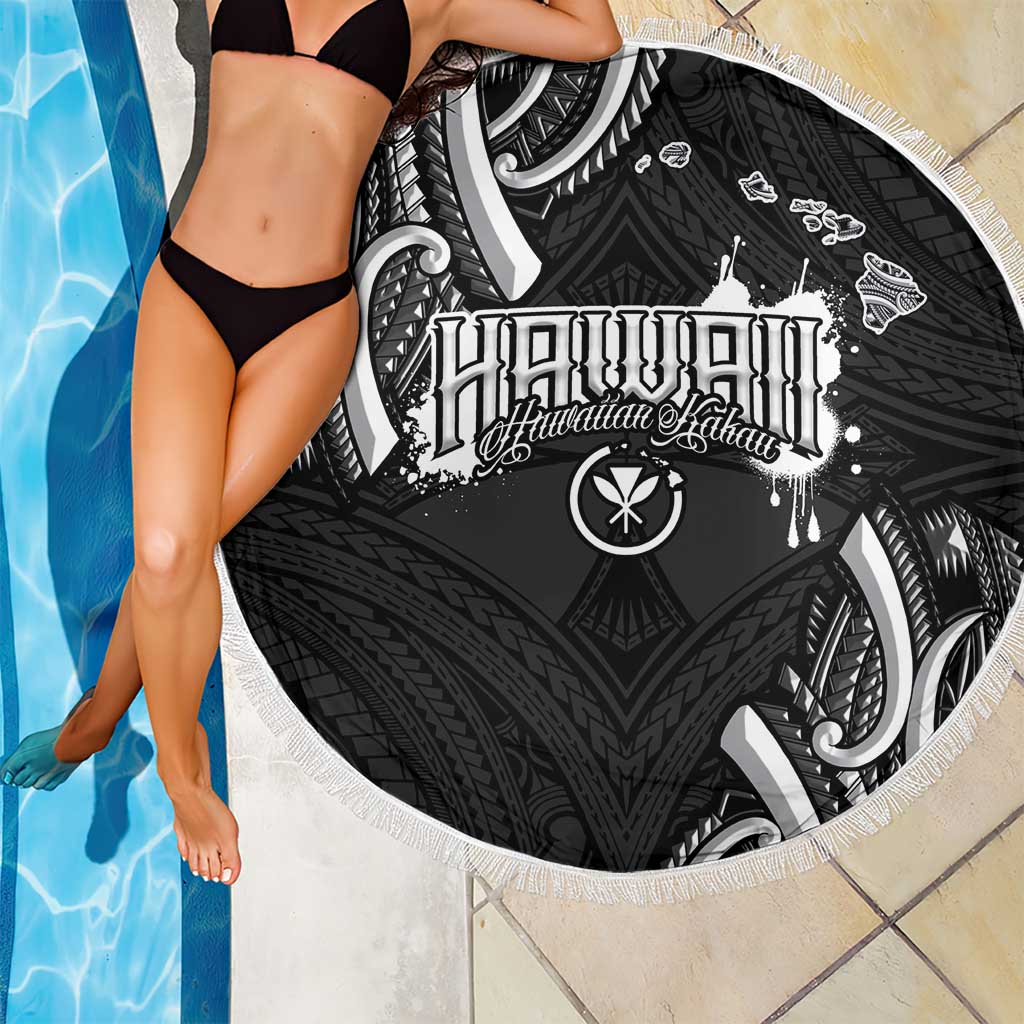 Traditional Art Hawaiian Kakau Tattoos Beach Blanket White - Polynesian Pride