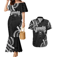 Traditional Art Hawaiian Kakau Tattoos Couples Matching Mermaid Dress and Hawaiian Shirt White - Polynesian Pride