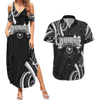 Traditional Art Hawaiian Kakau Tattoos Couples Matching Summer Maxi Dress and Hawaiian Shirt White - Polynesian Pride