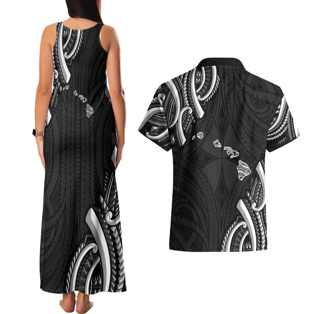 Traditional Art Hawaiian Kakau Tattoos Couples Matching Tank Maxi Dress and Hawaiian Shirt White - Polynesian Pride
