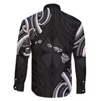 Traditional Art Hawaiian Kakau Tattoos Family Matching Off The Shoulder Long Sleeve Dress and Hawaiian Shirt White - Polynesian Pride