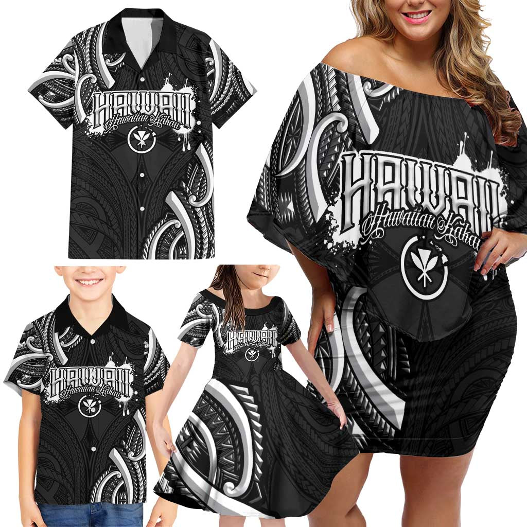 Traditional Art Hawaiian Kakau Tattoos Family Matching Off Shoulder Short Dress and Hawaiian Shirt White - Polynesian Pride