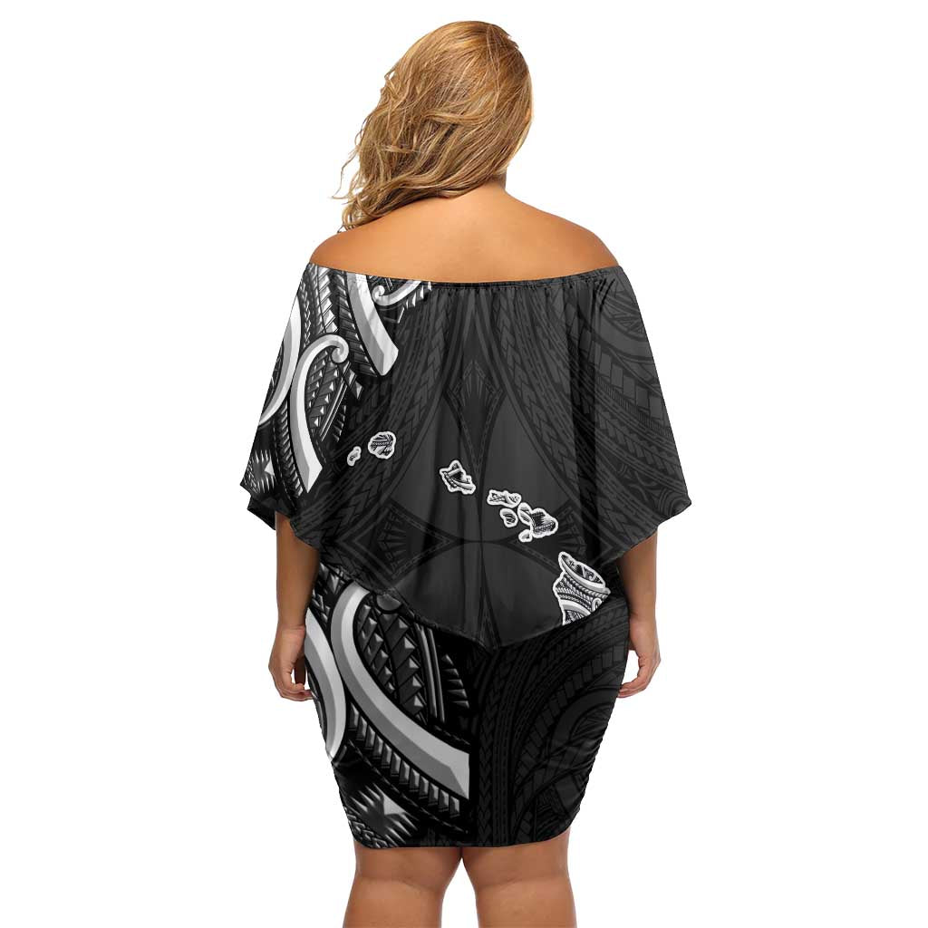 Traditional Art Hawaiian Kakau Tattoos Family Matching Off Shoulder Short Dress and Hawaiian Shirt White - Polynesian Pride