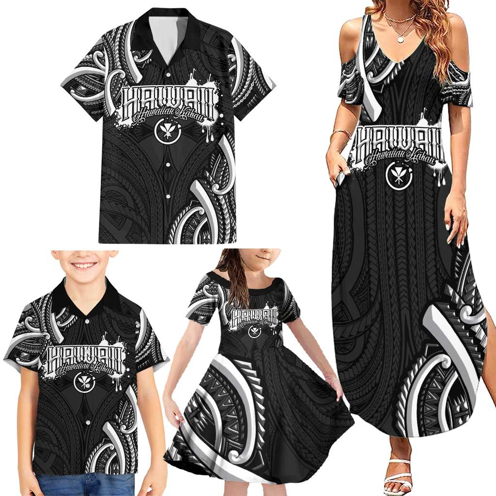 Traditional Art Hawaiian Kakau Tattoos Family Matching Summer Maxi Dress and Hawaiian Shirt White - Polynesian Pride