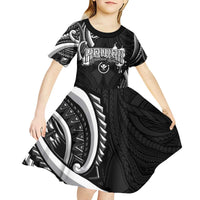 Traditional Art Hawaiian Kakau Tattoos Kid Short Sleeve Dress White - Polynesian Pride