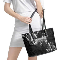 Traditional Art Hawaiian Kakau Tattoos Leather Tote Bag White - Polynesian Pride