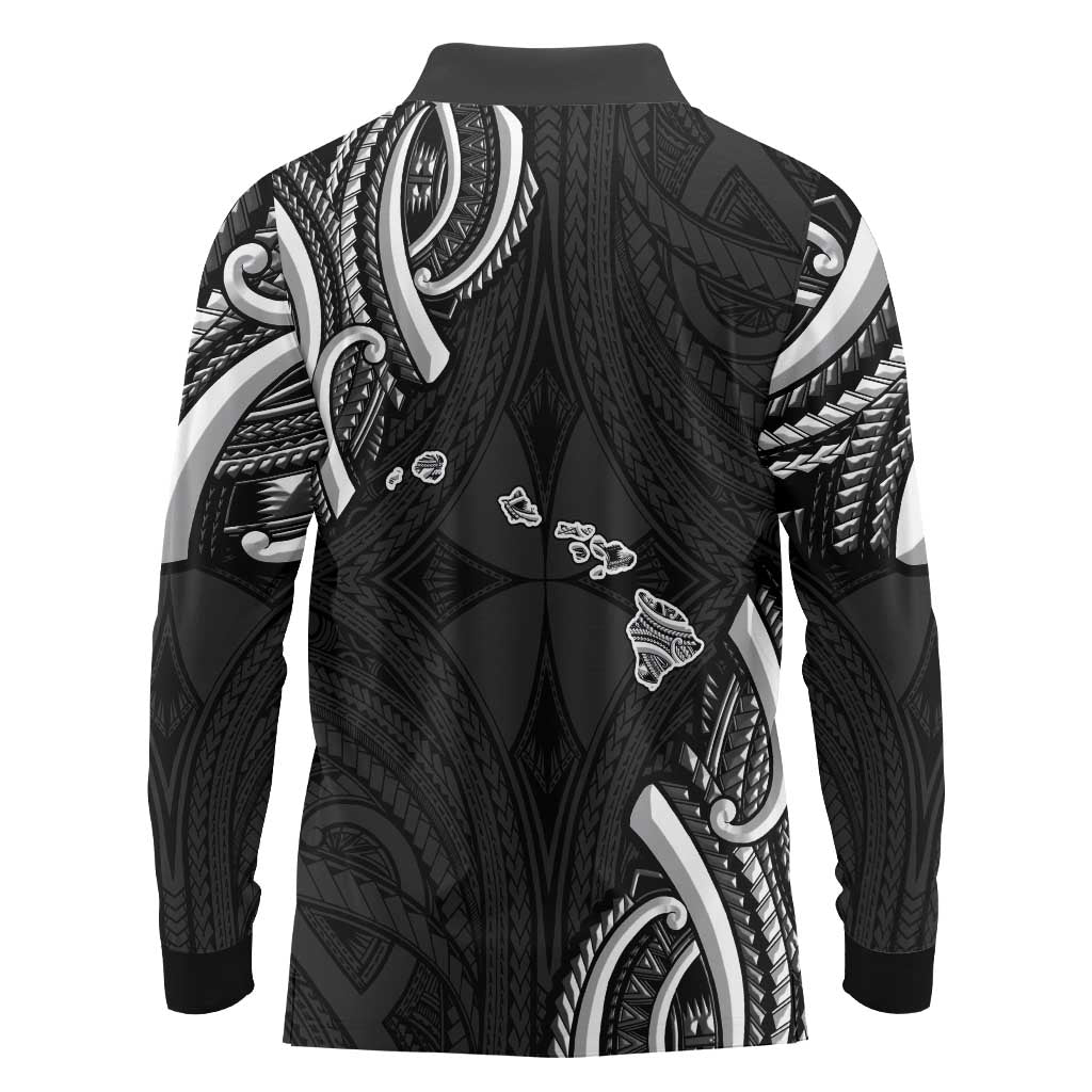 Traditional Art Hawaiian Kakau Tattoos Long Sleeve Polo Shirt White - Polynesian Pride