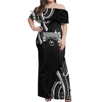 Traditional Art Hawaiian Kakau Tattoos Off Shoulder Maxi Dress White LT03 Women White - Polynesian Pride