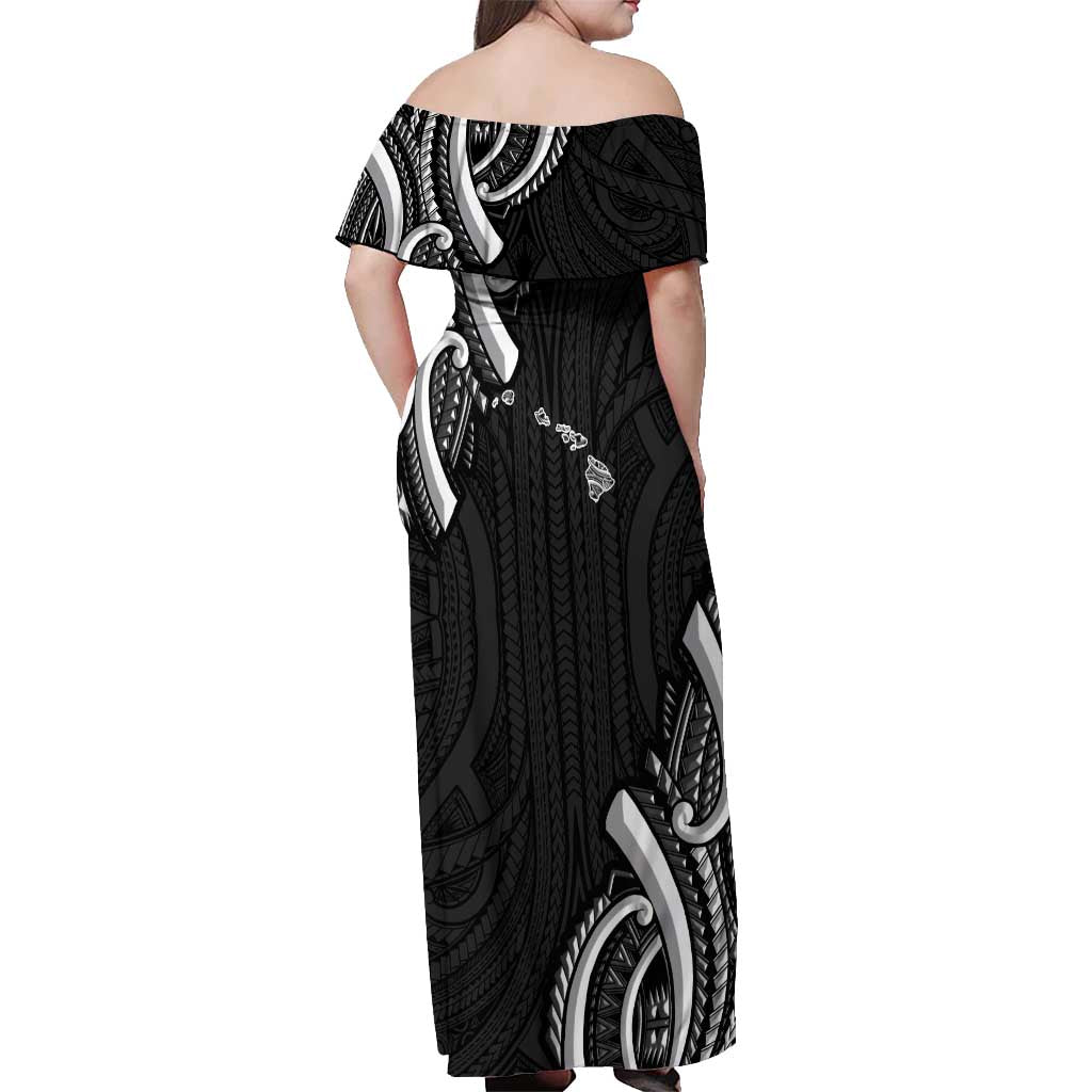 Traditional Art Hawaiian Kakau Tattoos Off Shoulder Maxi Dress White LT03 - Polynesian Pride