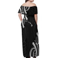 Traditional Art Hawaiian Kakau Tattoos Off Shoulder Maxi Dress White LT03 - Polynesian Pride
