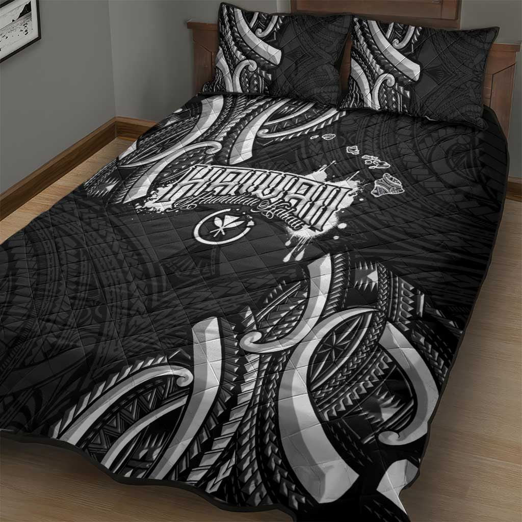 Traditional Art Hawaiian Kakau Tattoos Quilt Bed Set White - Polynesian Pride