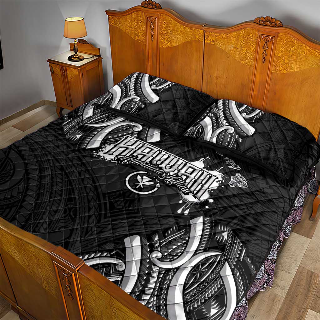 Traditional Art Hawaiian Kakau Tattoos Quilt Bed Set White - Polynesian Pride