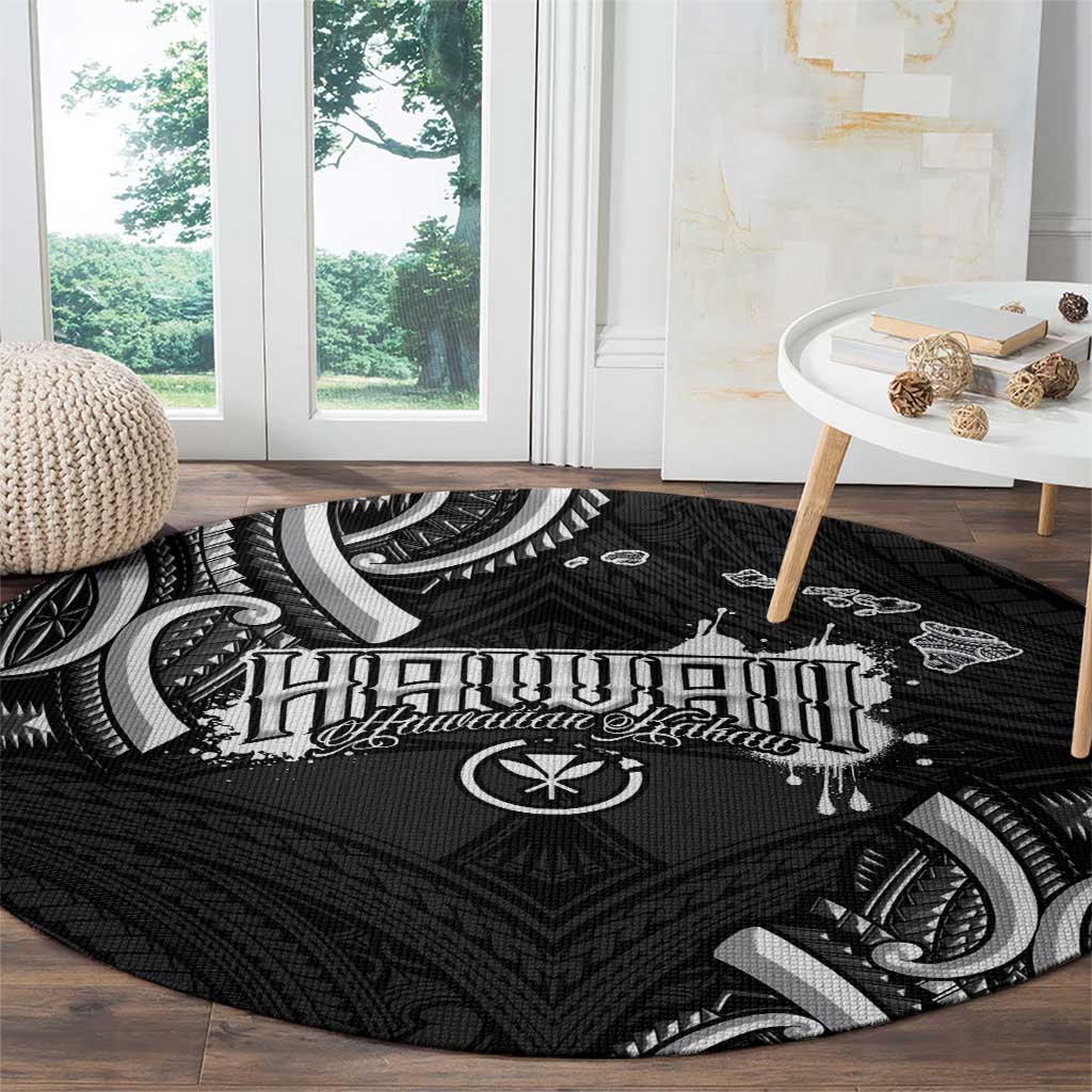 Traditional Art Hawaiian Kakau Tattoos Round Carpet White - Polynesian Pride