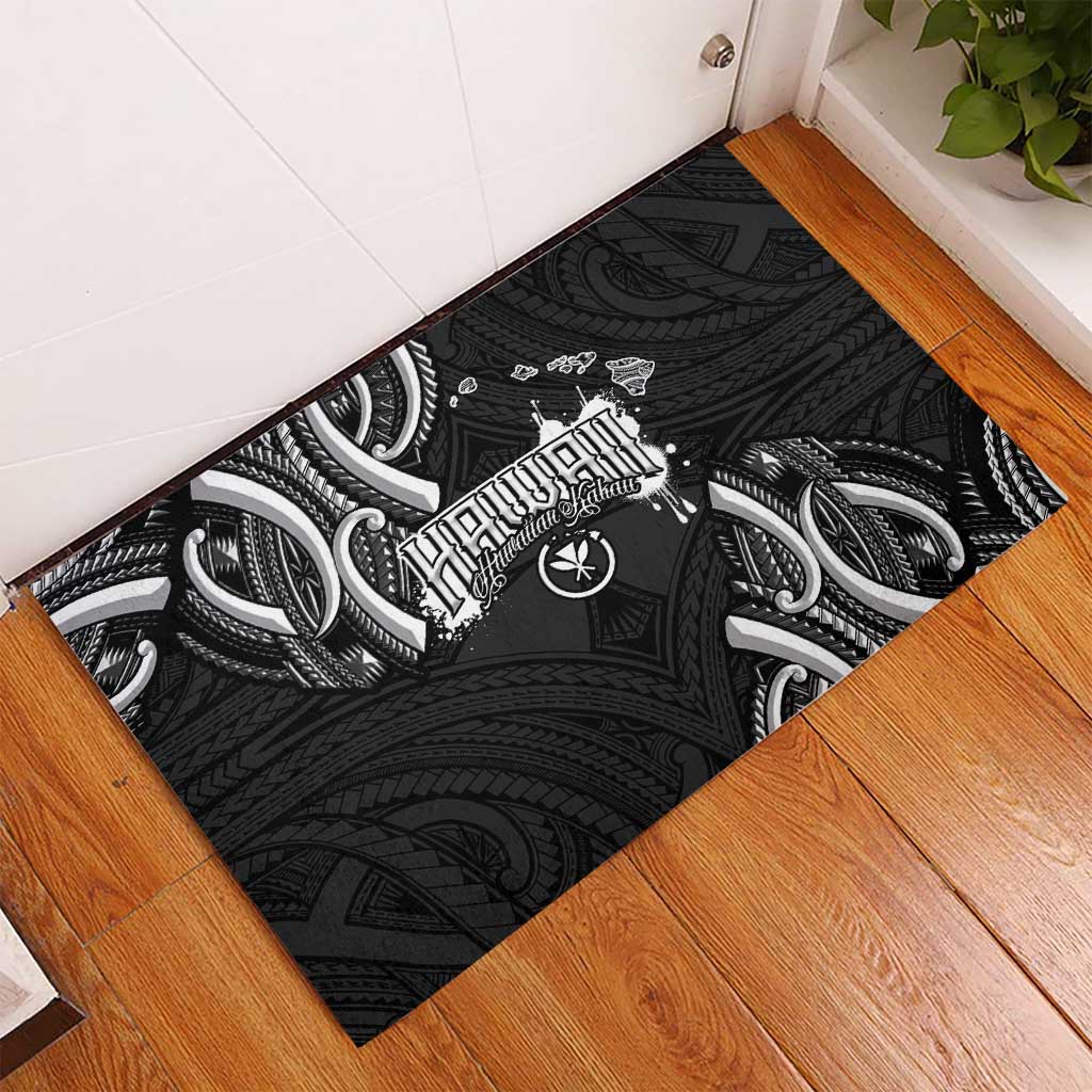 Traditional Art Hawaiian Kakau Tattoos Rubber Doormat White - Polynesian Pride