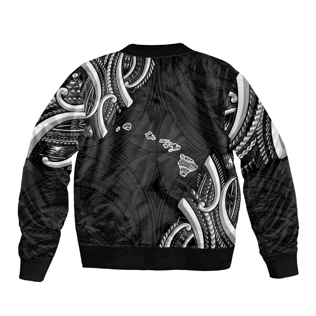 Traditional Art Hawaiian Kakau Tattoos Sleeve Zip Bomber Jacket White - Polynesian Pride