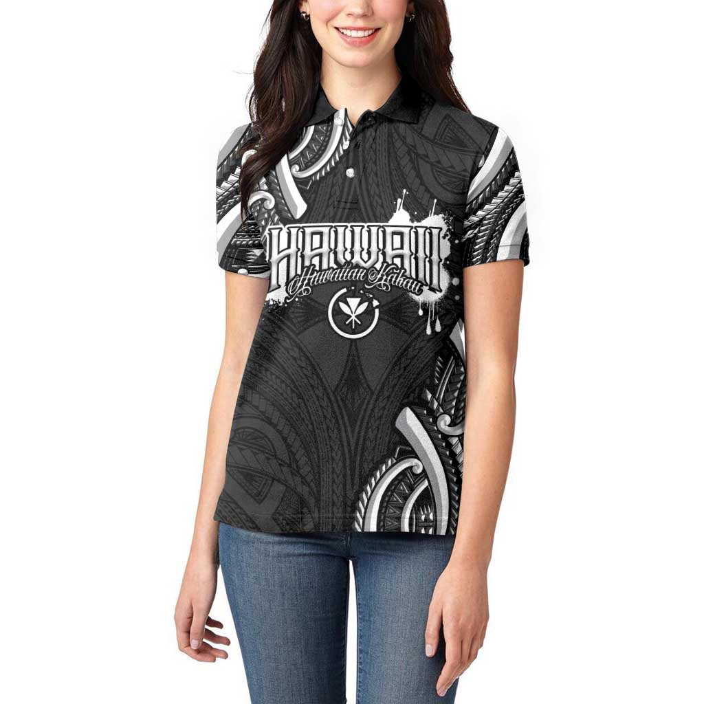 Traditional Art Hawaiian Kakau Tattoos Women Polo Shirt White - Polynesian Pride