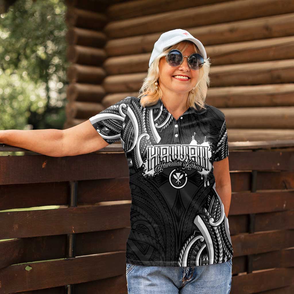 Traditional Art Hawaiian Kakau Tattoos Women Polo Shirt White - Polynesian Pride