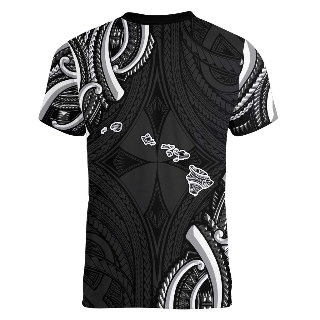 Traditional Art Hawaiian Kakau Tattoos Women V-Neck T-Shirt White - Polynesian Pride