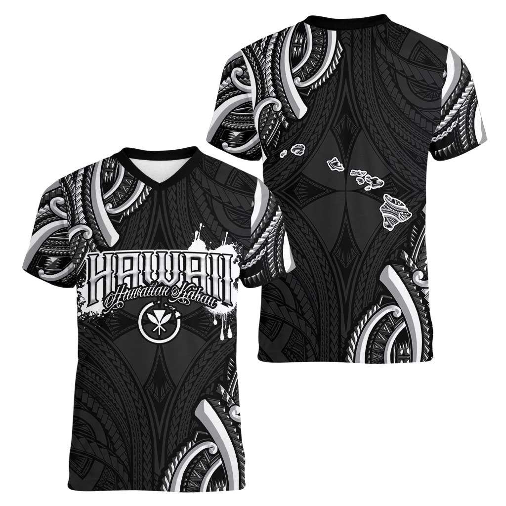 Traditional Art Hawaiian Kakau Tattoos Women V-Neck T-Shirt White - Polynesian Pride